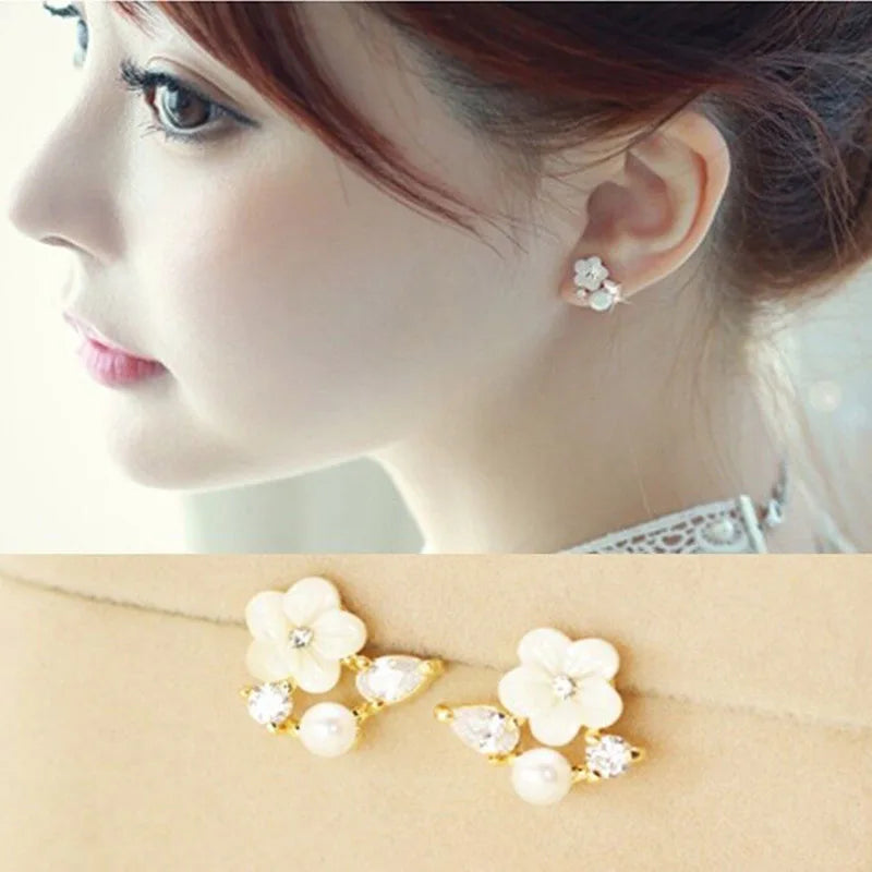 Korea Zircon Flower Clip-On Earrings Crystal Rhinestone Wedding Jewelry