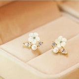 Korea Zircon Flower Clip-On Earrings Crystal Rhinestone Wedding Jewelry