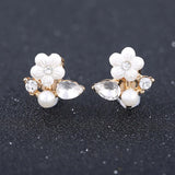 Korea Zircon Flower Clip-On Earrings Crystal Rhinestone Wedding Jewelry