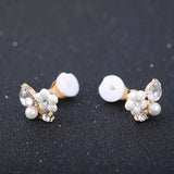Korea Zircon Flower Clip-On Earrings Crystal Rhinestone Wedding Jewelry