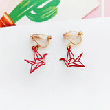 Geometric Asymmetry Paper Cranes Tassel Clip Earrings Wedding Party Jewelry