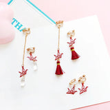 Geometric Asymmetry Paper Cranes Tassel Clip Earrings Wedding Party Jewelry