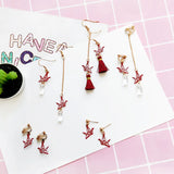 Geometric Asymmetry Paper Cranes Tassel Clip Earrings Wedding Party Jewelry