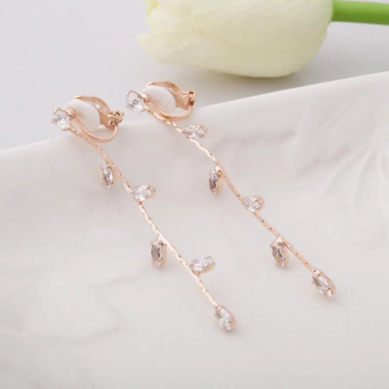 Tassel Rhinestone Clip Earring No Piercing for Women