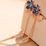 Rhinestone Flower Tassel Clip Earrings for Women