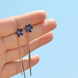 Rhinestone Flower Tassel Clip Earrings for Women