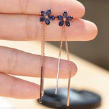 Rhinestone Flower Tassel Clip Earrings for Women