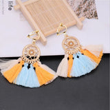 Boho Tassel Clip On Earrings Geometric Statement Long