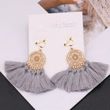 Boho Tassel Clip On Earrings Geometric Statement Long