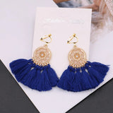 Boho Tassel Clip On Earrings Geometric Statement Long
