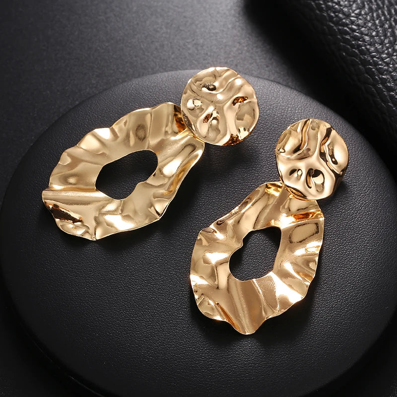 Vintage PUNK Clips Earrings Geometric Statement Metal Hanging Jewelry
