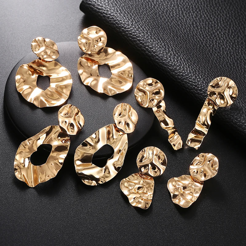 Vintage PUNK Clips Earrings Geometric Statement Metal Hanging Jewelry