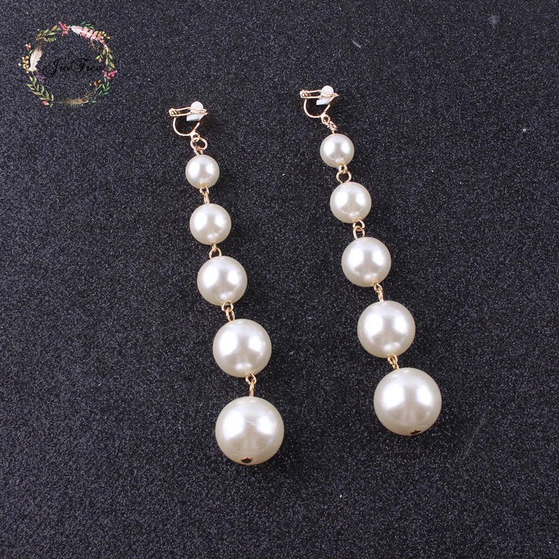 Big Simulated Pearl Clip on Earrings for Wedding