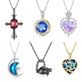 925 Silver Moon Unicorn Purple Heart Pendant Necklace