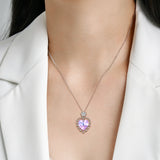 925 Silver Moon Unicorn Purple Heart Pendant Necklace