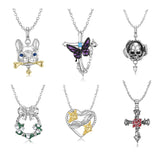 925 Silver Purple Butterfly Cross Short Necklace Women Jewelry