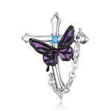 925 Silver Purple Butterfly Cross Short Necklace Women Jewelry