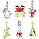 925 Sterling Silver Santa Christmas Tree Charms for Women DIY Bracelet Bangle