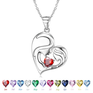 925 Silver Heart Zircon Mother Daughter Pendant Necklace Chain Gift