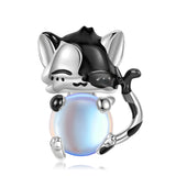 925 Silver Moonstone Animal Gift Rabbit Cat Pendant for Bracelet & Bangle