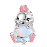 925 Silver Moonstone Animal Gift Rabbit Cat Pendant for Bracelet & Bangle