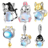 925 Silver Moonstone Animal Gift Rabbit Cat Pendant for Bracelet & Bangle