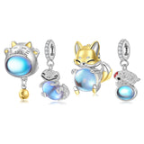 925 Silver Moonlight Stone Animal Fox Ball Pendant Charms Women DIY