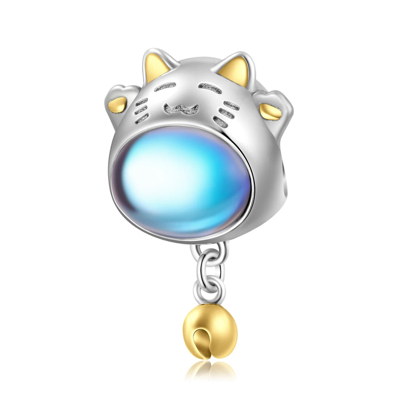 925 Silver Moonlight Stone Animal Fox Ball Pendant Charms Women DIY
