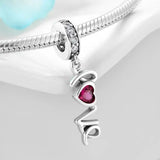 925 Silver Pink CZ Heart Pendant Bead for Women