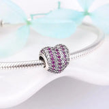 925 Silver Pink CZ Heart Pendant Bead for Women
