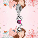 925 Silver Pink CZ Heart Pendant Bead for Women