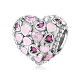 925 Silver Pink CZ Heart Pendant Bead for Women