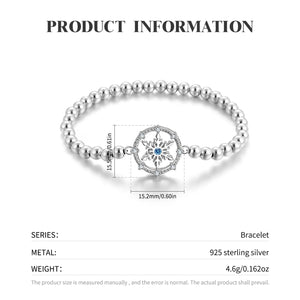 925 Sterling Silver Round Snowflake Winter Elastic Force Bracelet