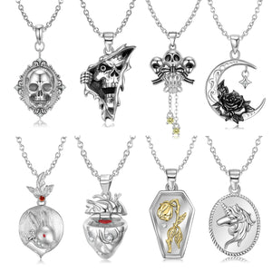 925 Silver Rose Coffin Split Heart Pendant Necklace