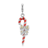 925 Silver Snowman Ribbon Cane Elk Pendant Christmas Necklace