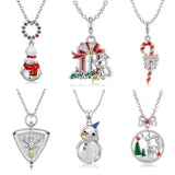 925 Silver Snowman Ribbon Cane Elk Pendant Christmas Necklace