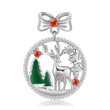 925 Silver Snowman Ribbon Cane Elk Pendant Christmas Necklace