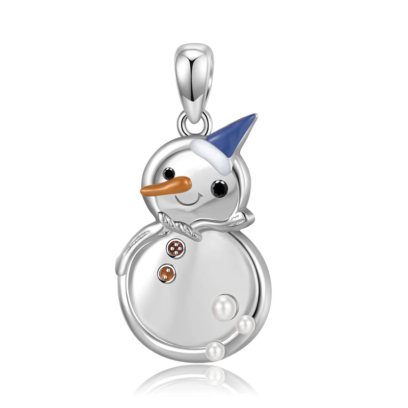 925 Silver Snowman Ribbon Cane Elk Pendant Christmas Necklace