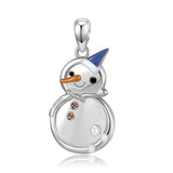 925 Silver Snowman Ribbon Cane Elk Pendant Christmas Necklace