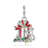 925 Silver Snowman Ribbon Cane Elk Pendant Christmas Necklace