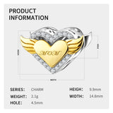 Guardian Angel Wings Zircon Heart Charms for Bracelet