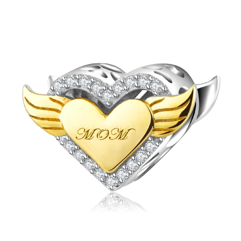 Guardian Angel Wings Zircon Heart Charms for Bracelet