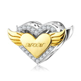 Guardian Angel Wings Zircon Heart Charms for Bracelet