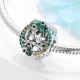 925 Silver Green Plant CZ Pendant Beads for Bracelet