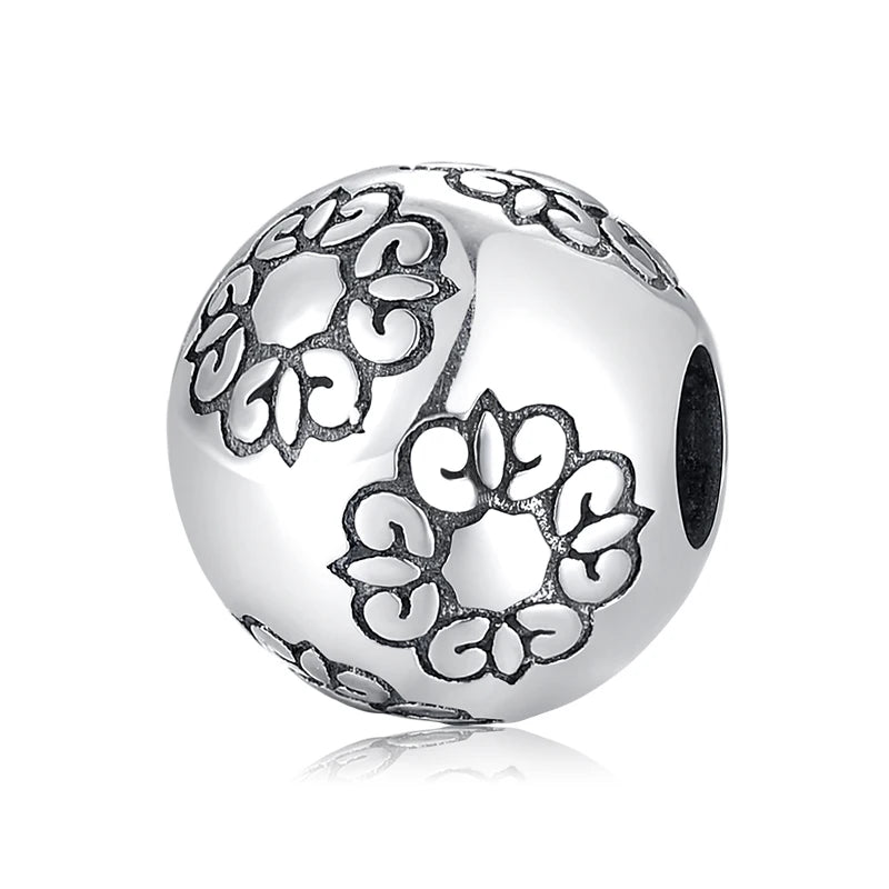 925 Sterling Silver Stamp Flowers Round Beads European Bracelet Jewelry