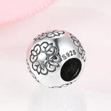 925 Sterling Silver Stamp Flowers Round Beads European Bracelet Jewelry