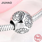 925 Sterling Silver Stamp Flowers Round Beads European Bracelet Jewelry