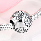 925 Sterling Silver Stamp Flowers Round Beads European Bracelet Jewelry