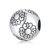 925 Sterling Silver Stamp Flowers Round Beads European Bracelet Jewelry
