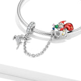 Christmas Elk Santa Safety Chain 925 Sterling Silver Charm